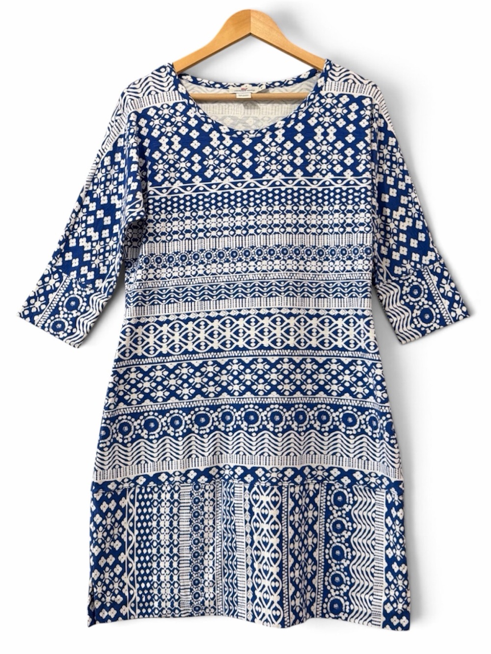 Vineyard Vines Blue Patterned Sheath Dress with 3/4 Sleeves Medium